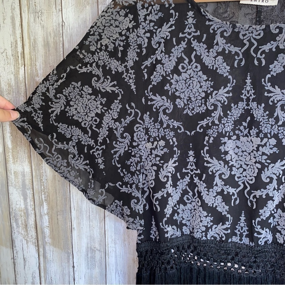 Entro Sheer Mesh Fringe Bottom Cropped Blouse - Picture 2 of 5